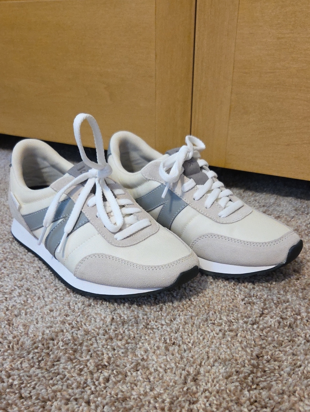 Classic Women's Ivory and Light Gray Lace-Up Sneakers